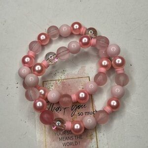 Rose Quartz & Glass Bead Bracelet Set